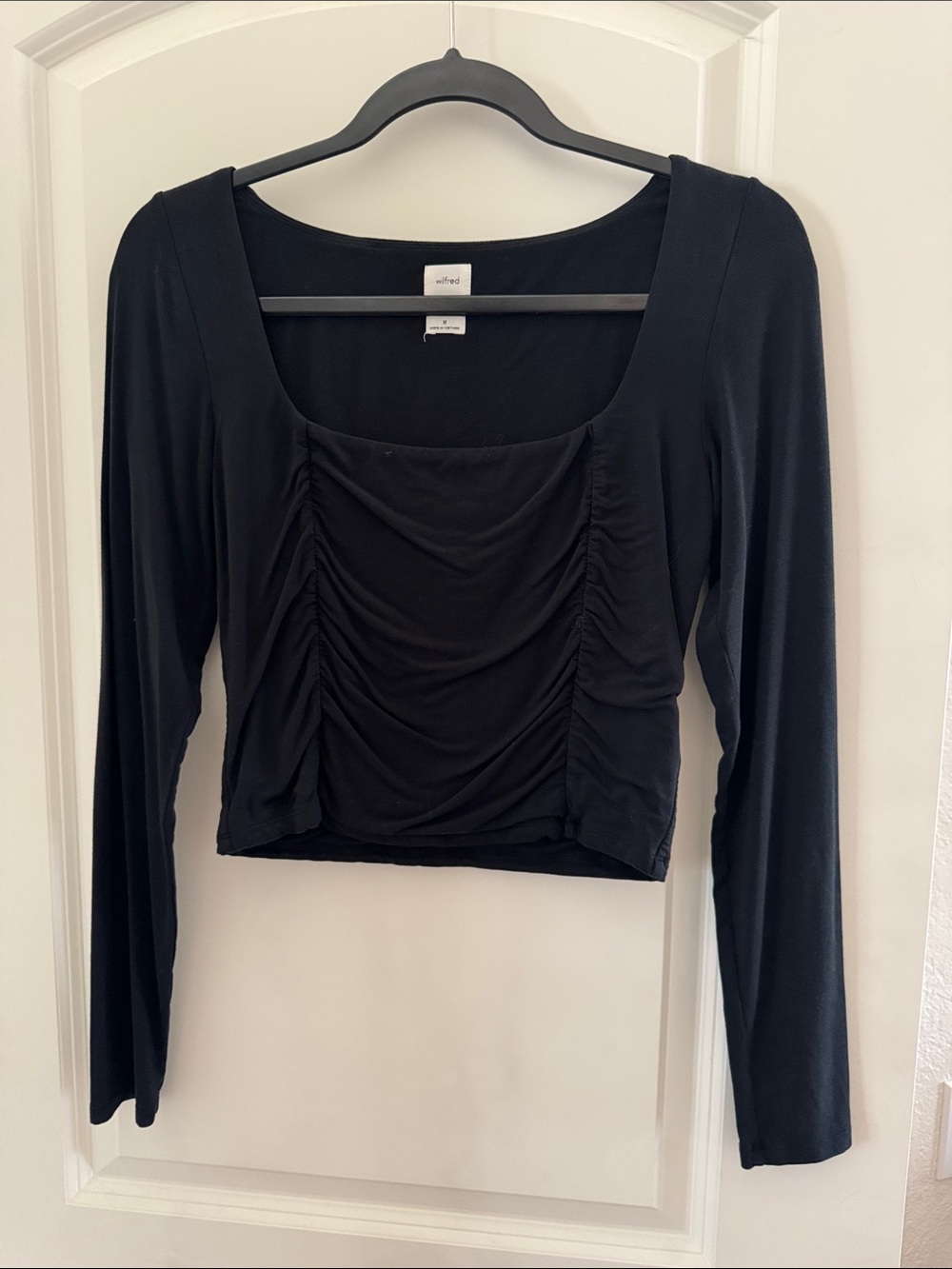 Wilfred Black Ruched Square Neck Long Sleeve Top